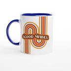 Good Vibes - White 11oz Ceramic Mug with Colour Inside ceramic blue Colour 11oz Mug Globally Fulfilled Retro