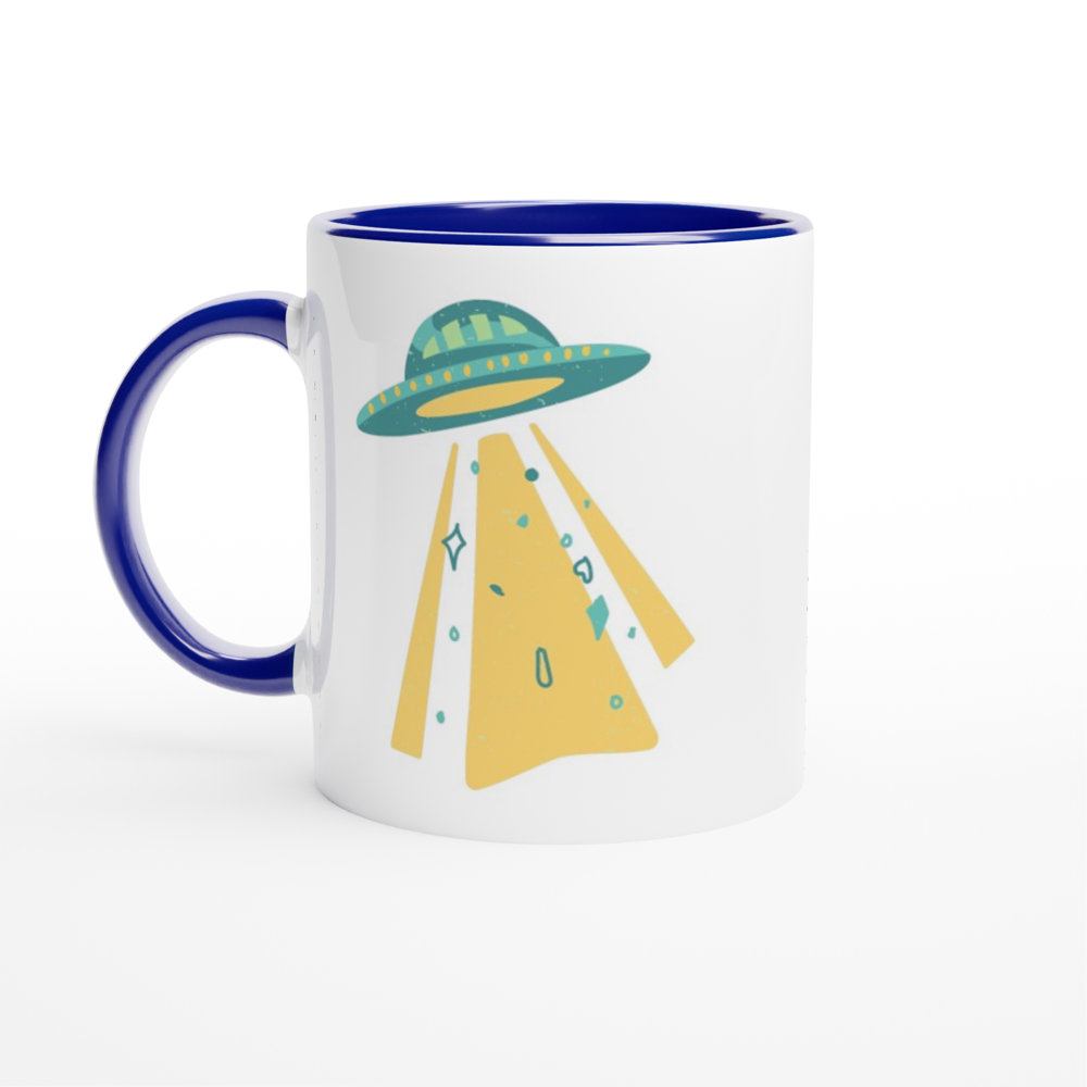 Alien UFO - White 11oz Ceramic Mug with Colour Inside ceramic blue Colour 11oz Mug Globally Fulfilled Sci Fi Space