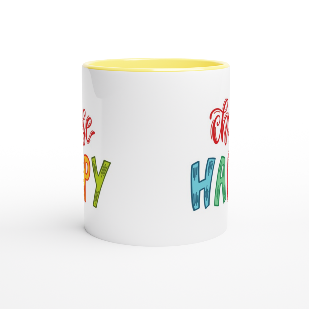 Choose Happy - White 11oz Ceramic Mug with Colour Inside Colour 11oz Mug Globally Fulfilled Motivation