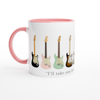 Guitars In Every Colour - White 11oz Ceramic Mug with Colour Inside ceramic pink Colour 11oz Mug Globally Fulfilled Music