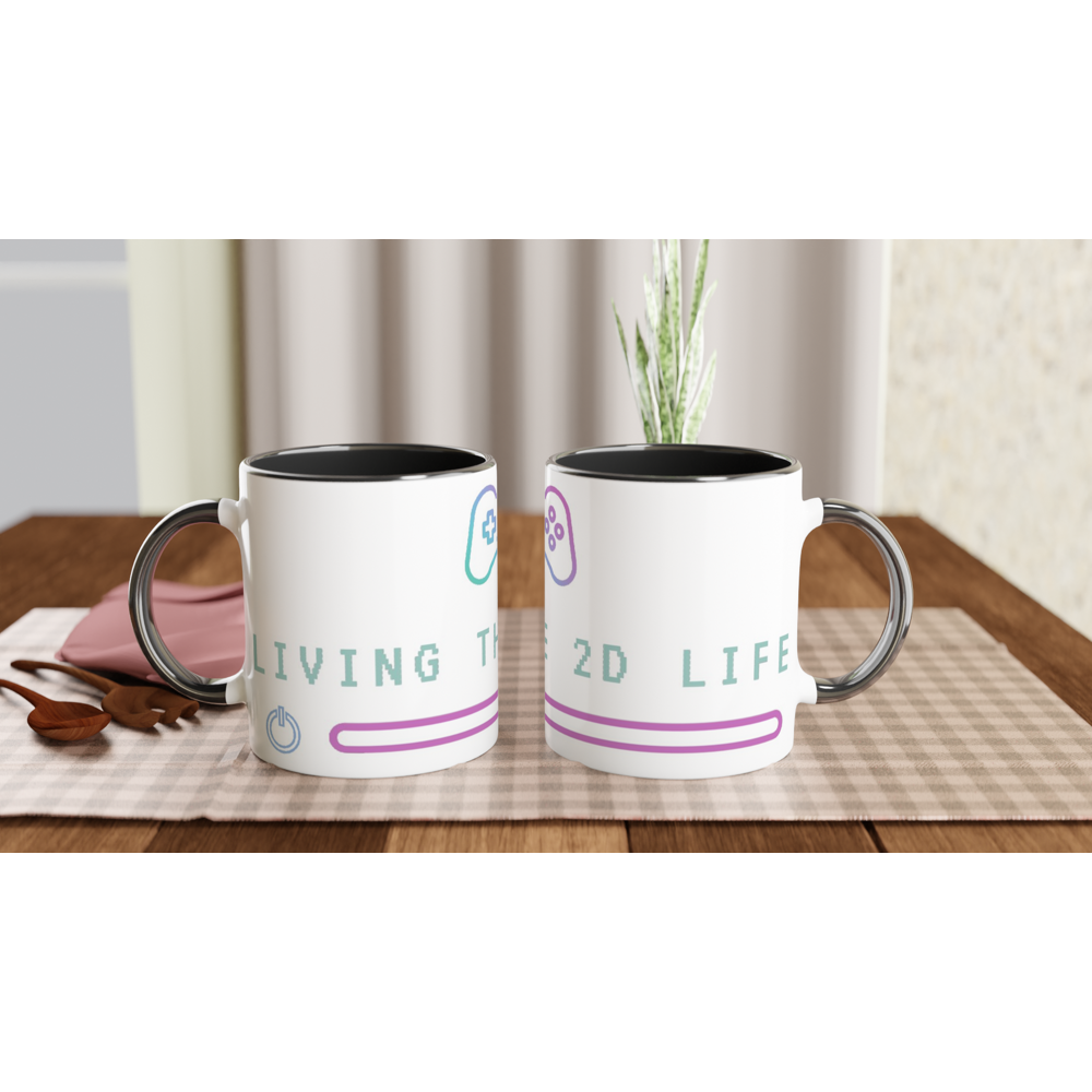 Living The 2D Life White 11oz Ceramic Mug with Colour Inside ceramic black Colour 11oz Mug Games Globally Fulfilled Tech