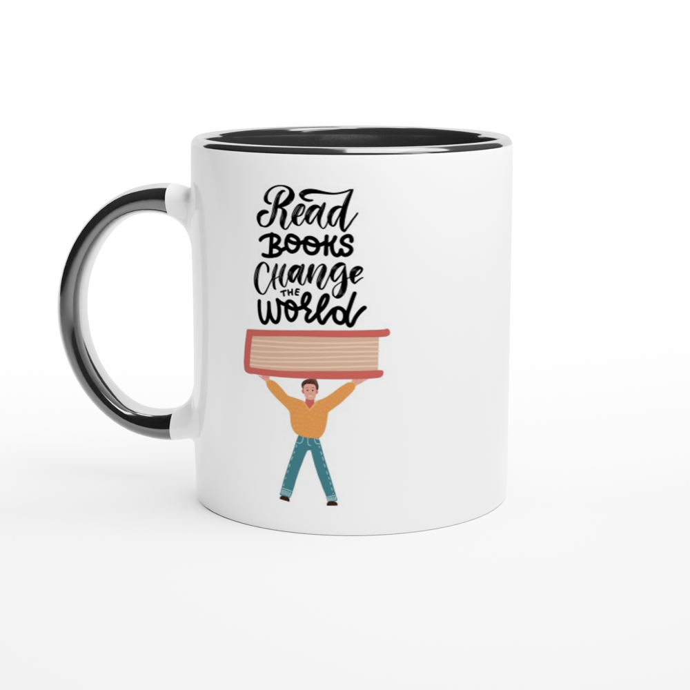 Read Books, Change The World - White 11oz Ceramic Mug with Colour Inside ceramic black Colour 11oz Mug Globally Fulfilled Reading