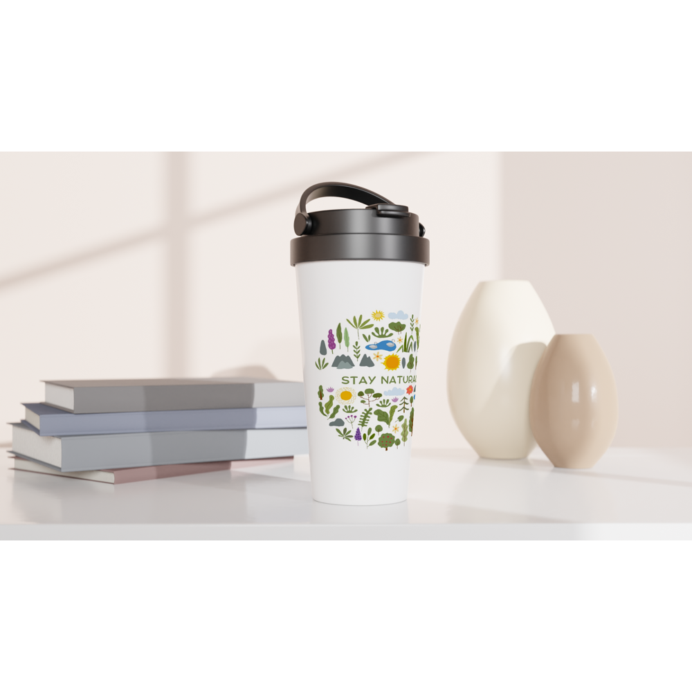 Stay Natural - White 15oz Stainless Steel Travel Mug Travel Mug Environment Globally Fulfilled Plants