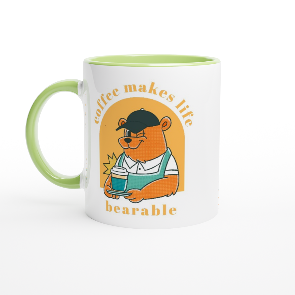 Coffee Makes Life Bearable - White 11oz Ceramic Mug with Colour Inside ceramic green Colour 11oz Mug animal Coffee Globally Fulfilled