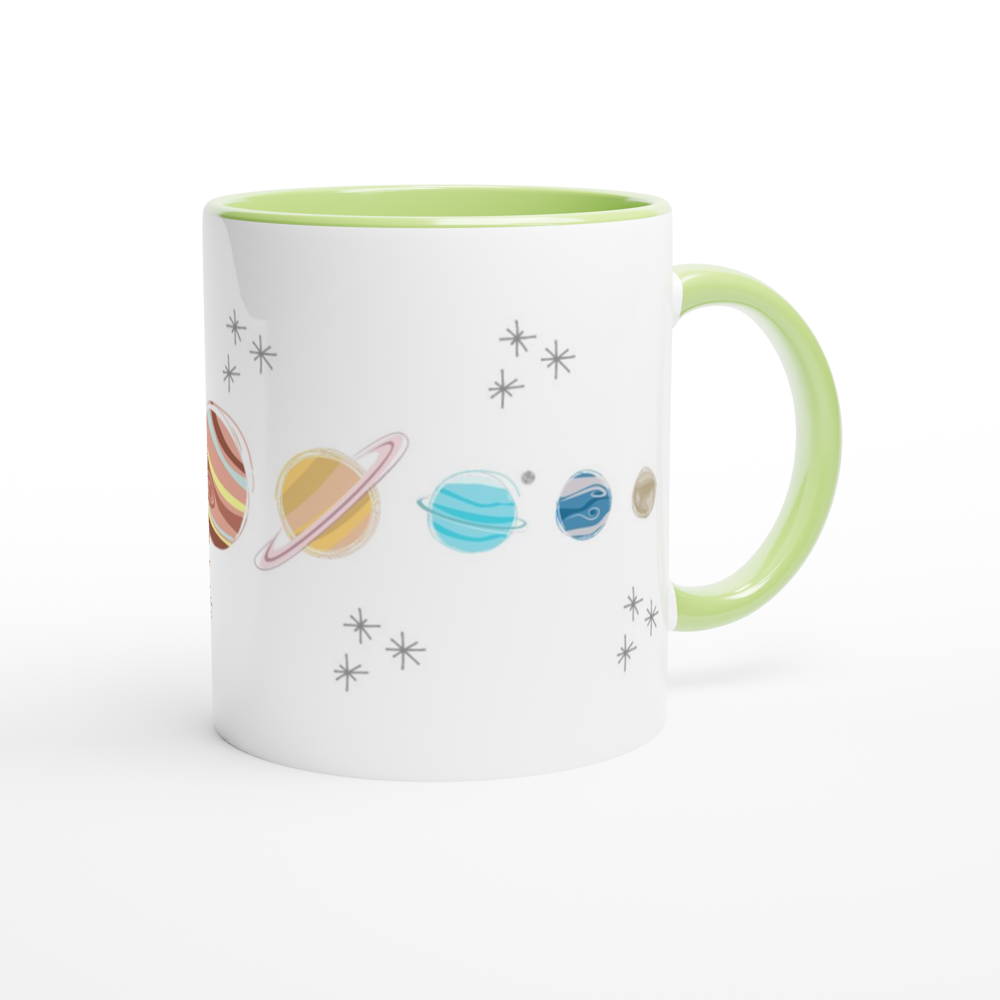 Solar System Planets - White 11oz Ceramic Mug with Colour Inside ceramic green Colour 11oz Mug Globally Fulfilled Space