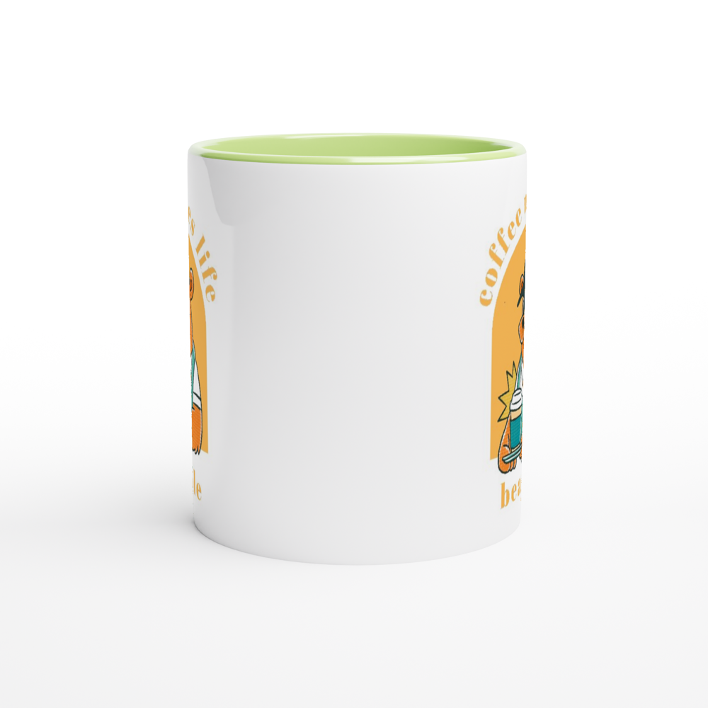 Coffee Makes Life Bearable - White 11oz Ceramic Mug with Colour Inside Colour 11oz Mug animal Coffee Globally Fulfilled