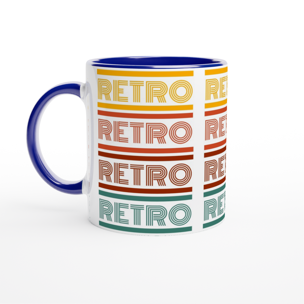Retro - White 11oz Ceramic Mug with Colour Inside ceramic blue Colour 11oz Mug Globally Fulfilled Retro