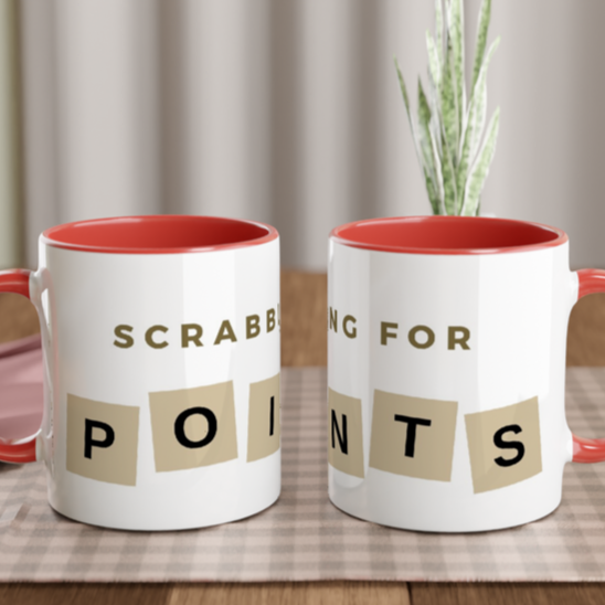 Scrabbling For Points - White 11oz Ceramic Mug with Colour Inside Colour 11oz Mug Games Globally Fulfilled