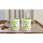 Wake Up And Be Awesome - White 11oz Ceramic Mug with Colour Inside Colour 11oz Mug Globally Fulfilled Motivation