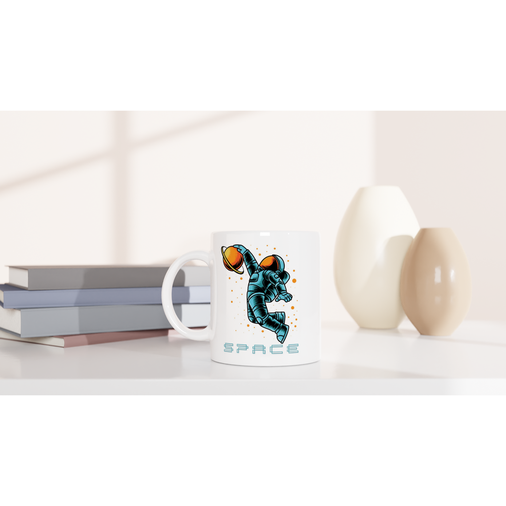 Astronaut Basketball - White 11oz Ceramic Mug White 11oz Mug Globally Fulfilled Space