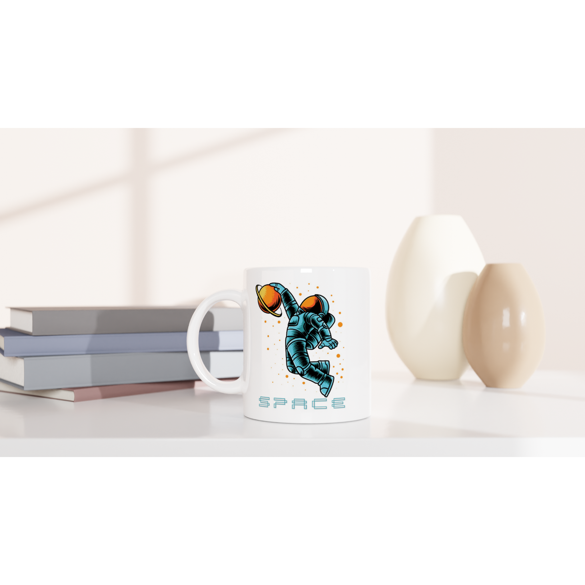 Astronaut Basketball - White 11oz Ceramic Mug White 11oz Mug Globally Fulfilled Space