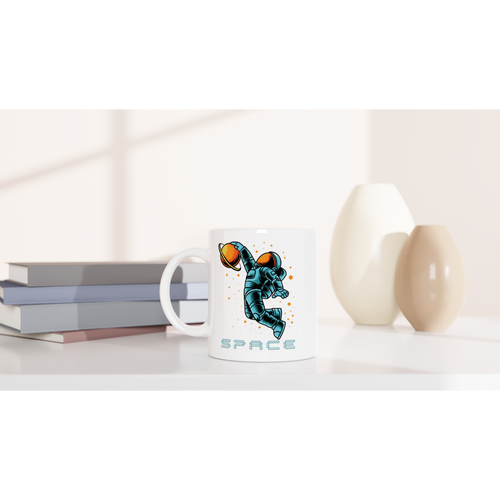 Astronaut Basketball - White 11oz Ceramic Mug White 11oz Mug Globally Fulfilled Space