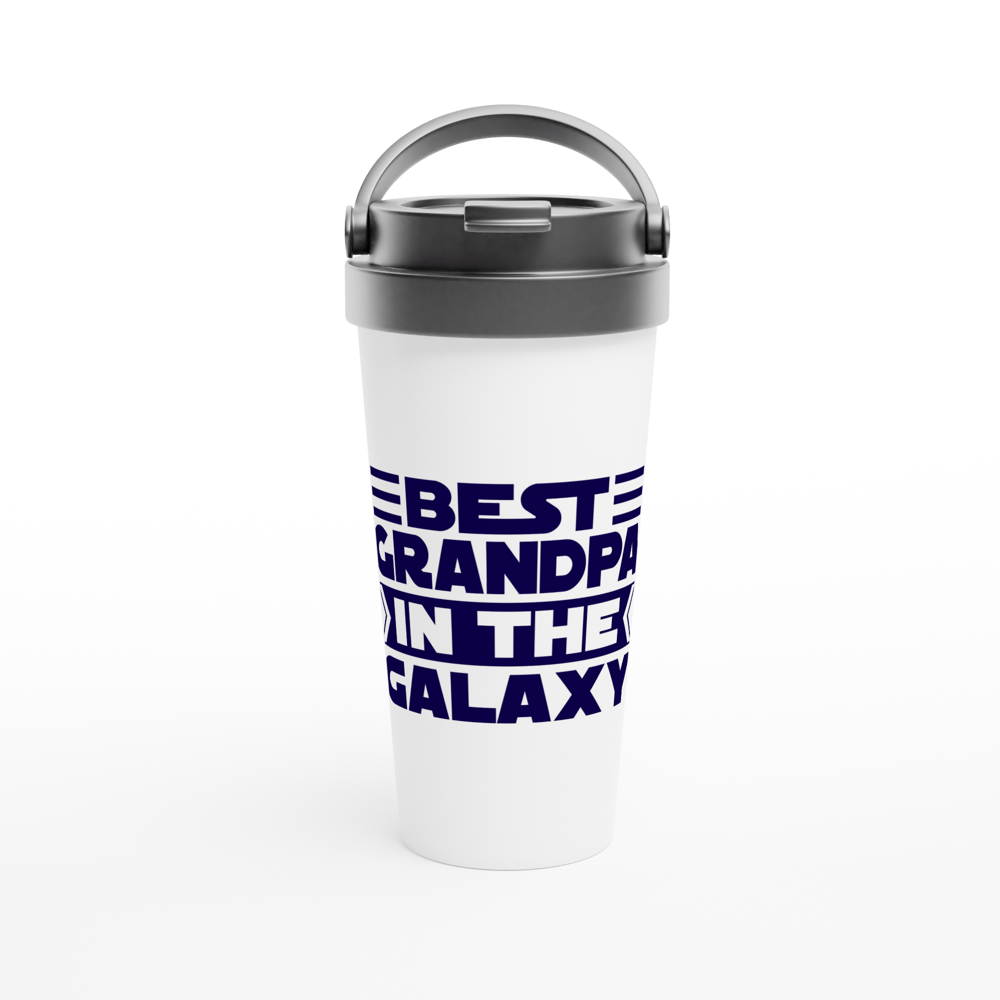 Best Grandpa In The Galaxy - White 15oz Stainless Steel Travel Mug White 15oz Stainless Steel Travel Mug Travel Mug Dad Globally Fulfilled
