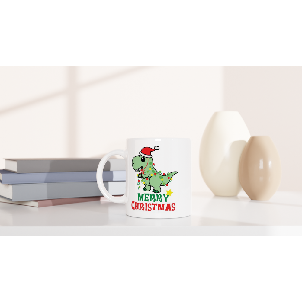 Dinosaur Christmas - White 11oz Ceramic Mug Christmas Mug Globally Fulfilled