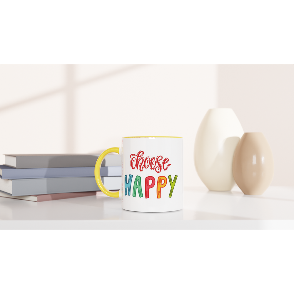 Choose Happy - White 11oz Ceramic Mug with Colour Inside Colour 11oz Mug Globally Fulfilled Motivation