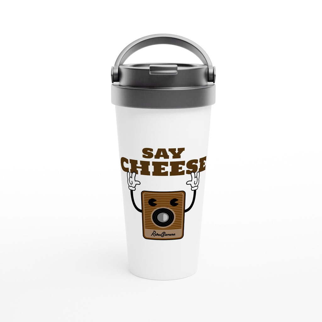 Say Cheese, Retro Camera - White 15oz Stainless Steel Travel Mug Default Title Travel Mug Globally Fulfilled Retro Tech
