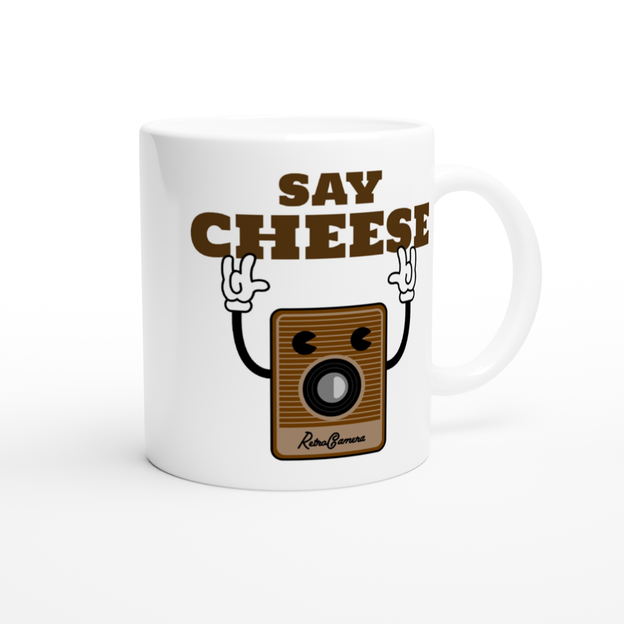 Say Cheese, Retro Camera - White 11oz Ceramic Mug White 11oz Mug Globally Fulfilled Retro Tech