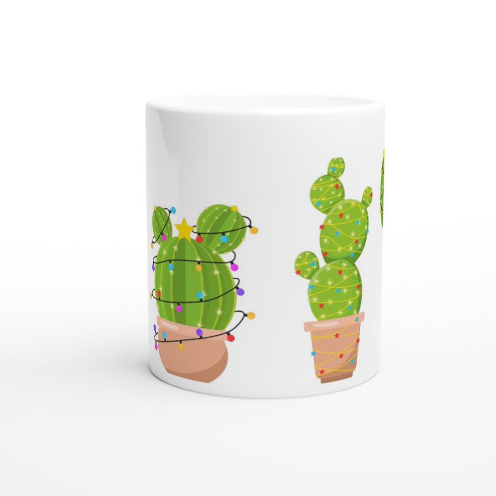 Merry Cactus - White 11oz Ceramic Mug Christmas Mug Globally Fulfilled