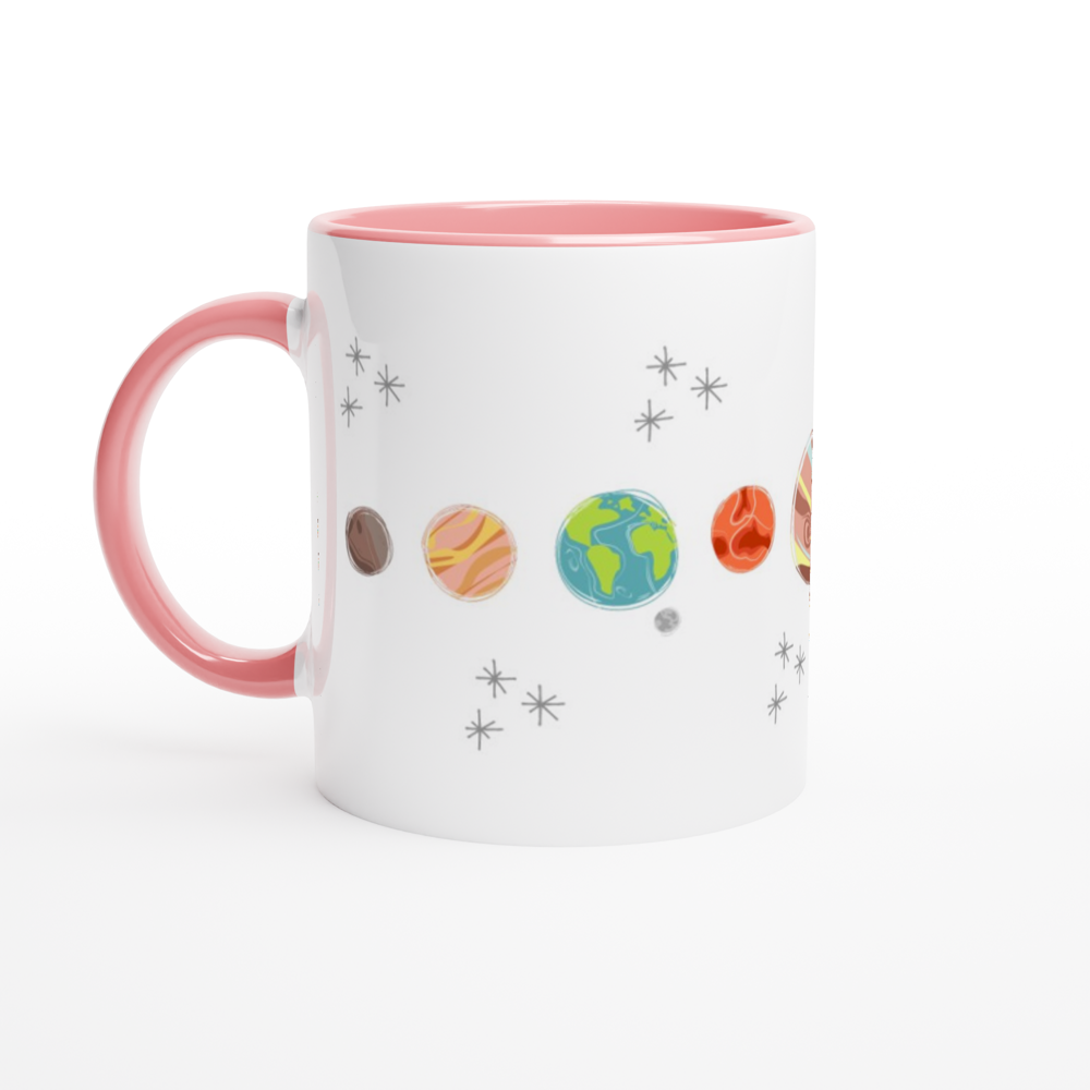 Solar System Planets - White 11oz Ceramic Mug with Colour Inside Colour 11oz Mug Globally Fulfilled Space