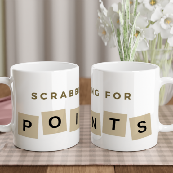 Scrabbling For Points - White 11oz Ceramic Mug White 11oz Mug Games Globally Fulfilled