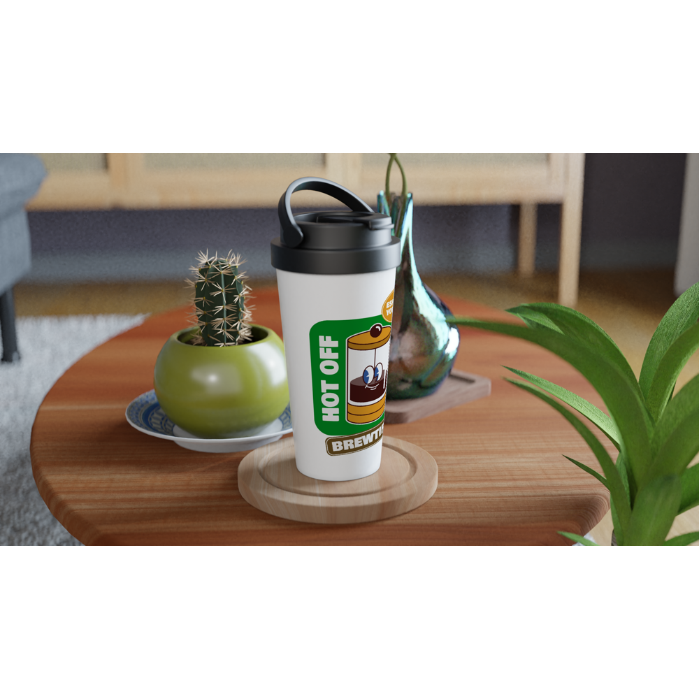 Brewtiful, Espresso Yourself - White 15oz Stainless Steel Travel Mug Travel Mug Coffee Globally Fulfilled