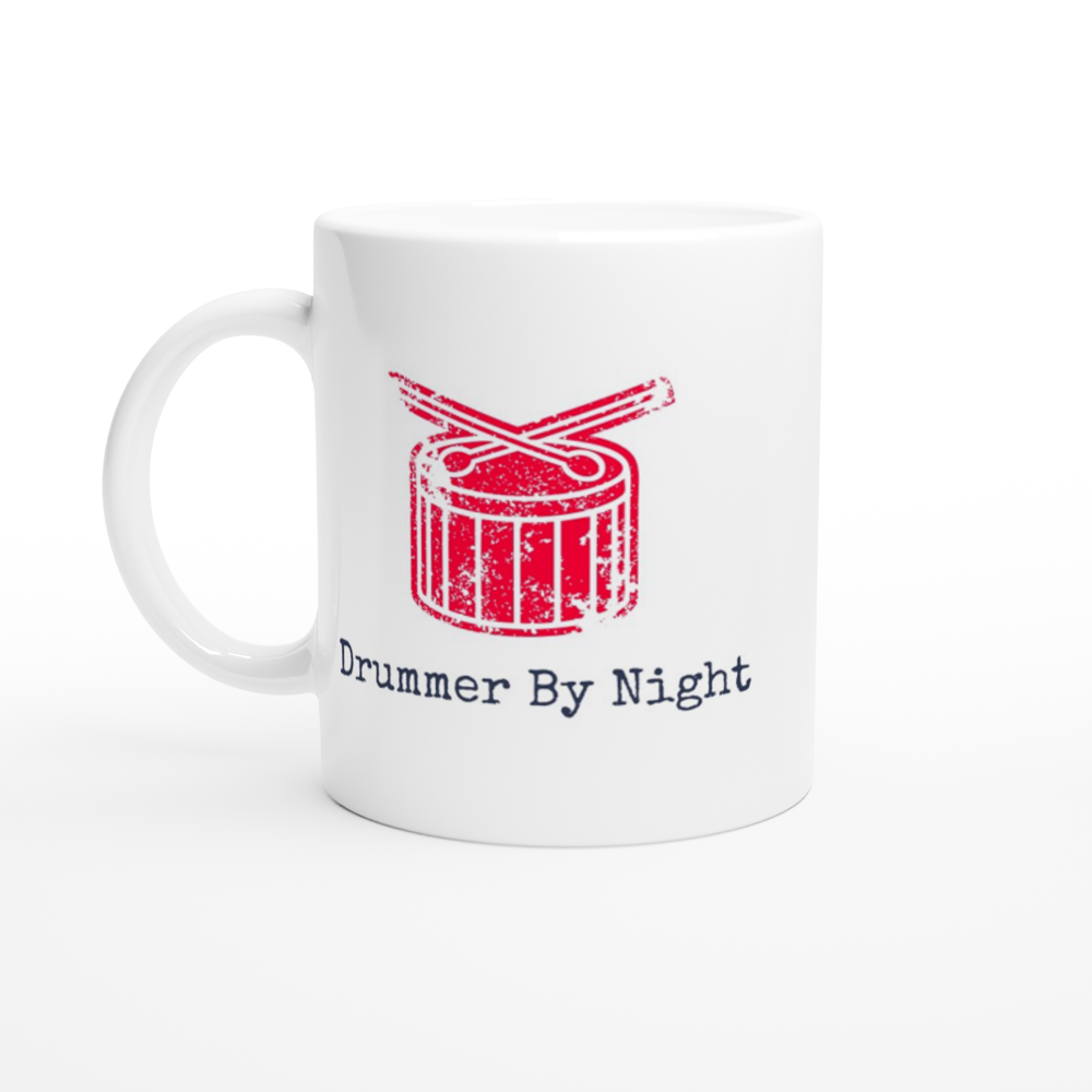 Drummer By Night - White 11oz Ceramic Mug White 11oz Mug Globally Fulfilled Music
