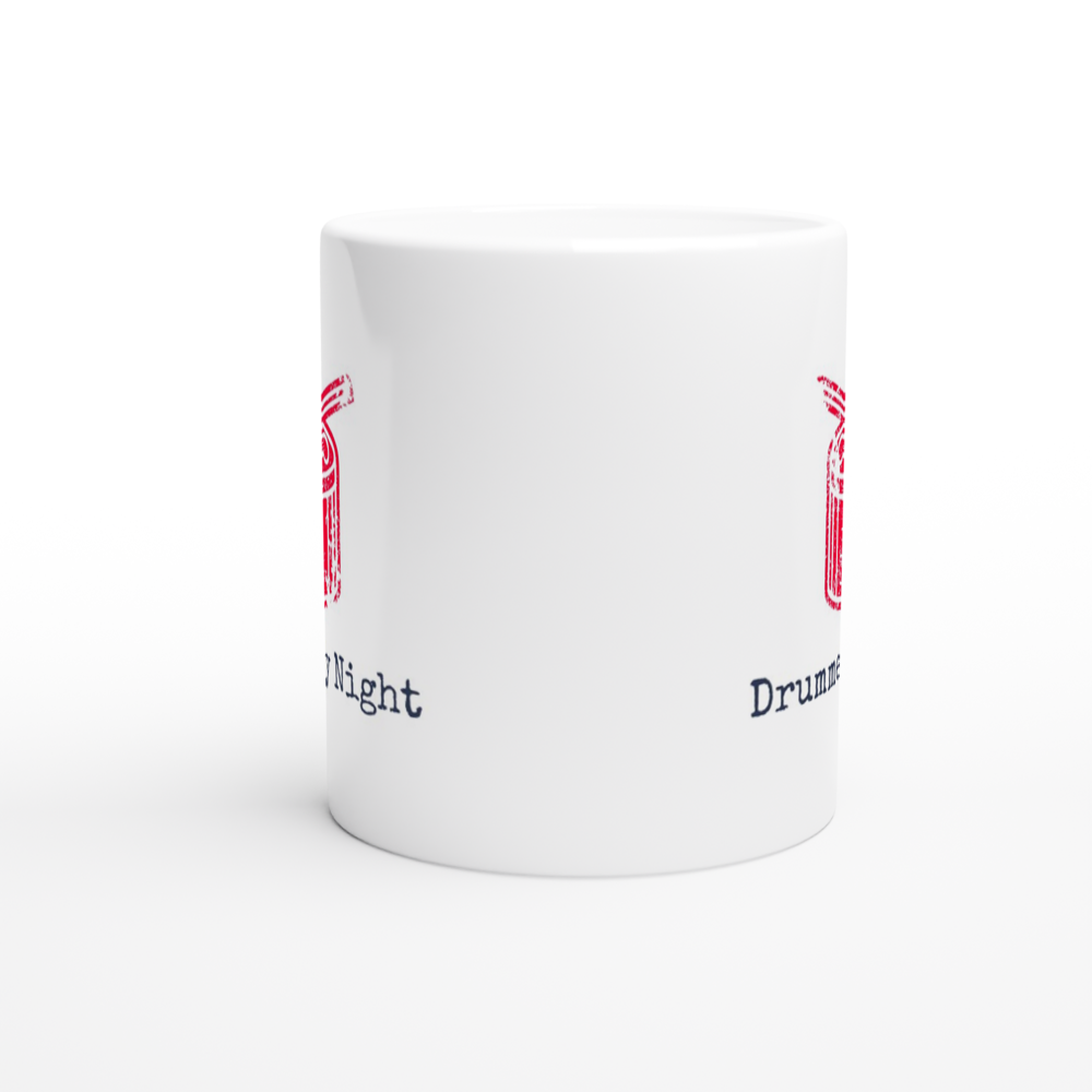 Drummer By Night - White 11oz Ceramic Mug White 11oz Mug Globally Fulfilled Music