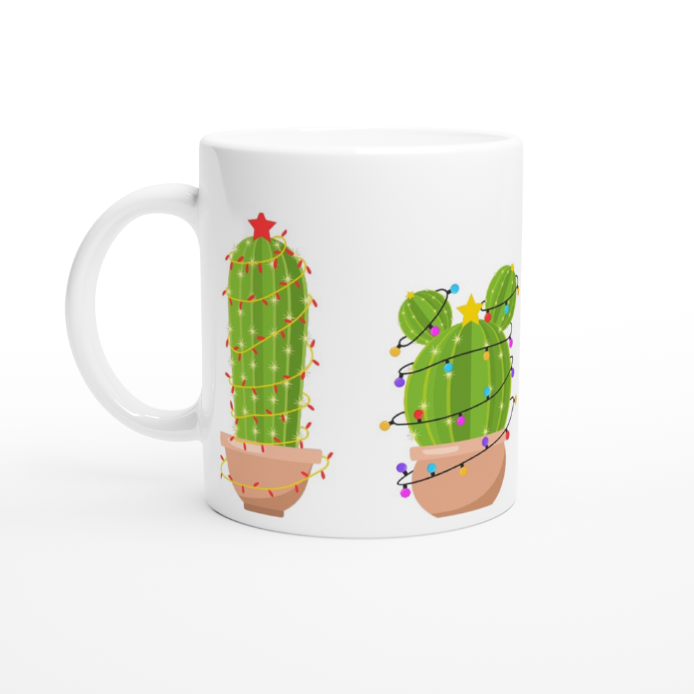 Merry Cactus - White 11oz Ceramic Mug Christmas Mug Globally Fulfilled