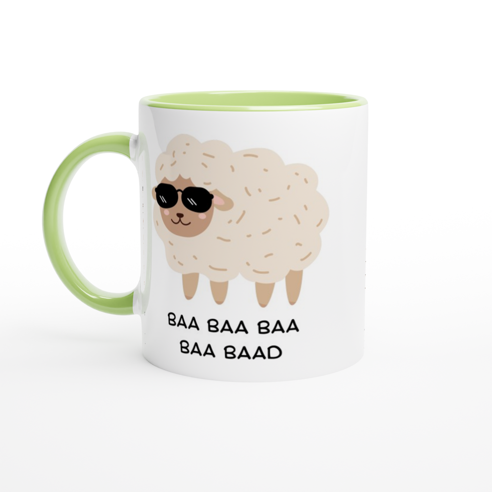 Baa Baa Baa Baa Baad - White 11oz Ceramic Mug with Colour Inside ceramic green Colour 11oz Mug animal Globally Fulfilled