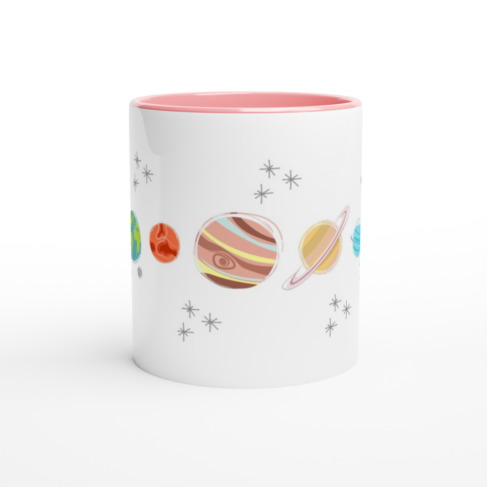 Solar System Planets - White 11oz Ceramic Mug with Colour Inside Colour 11oz Mug Globally Fulfilled Space