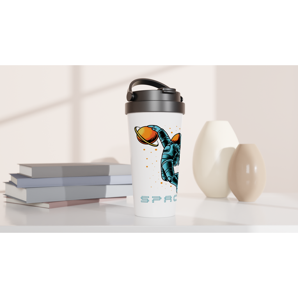 Astronaut Basketball - White 15oz Stainless Steel Travel Mug Travel Mug Globally Fulfilled Space