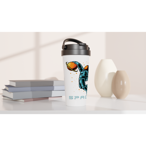 Astronaut Basketball - White 15oz Stainless Steel Travel Mug Travel Mug Globally Fulfilled Space