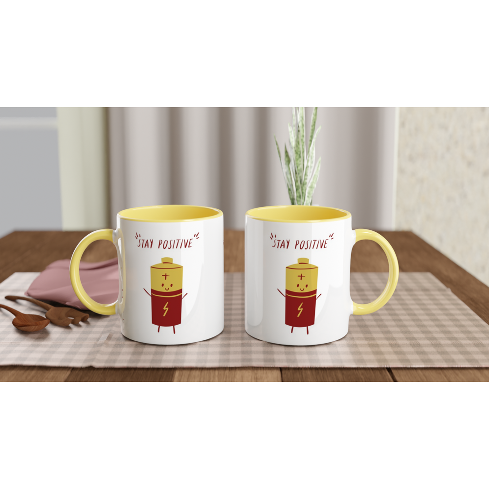 Stay Positive - White 11oz Ceramic Mug with Colour Inside Colour 11oz Mug Globally Fulfilled Motivation Tech