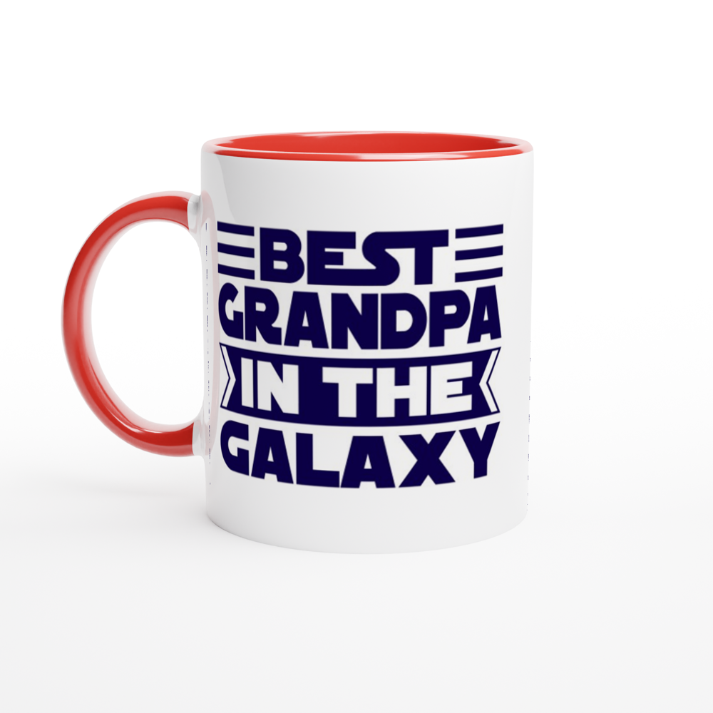 Best Grandpa In The Galaxy - White 11oz Ceramic Mug with Colour Inside ceramic red Colour 11oz Mug Dad Globally Fulfilled