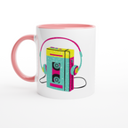 Wired For Sound, Music Player - White 11oz Ceramic Mug with Colour Inside ceramic pink Colour 11oz Mug Globally Fulfilled Music Retro