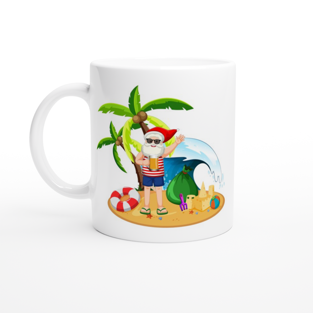 Tropical Santa - White 11oz Ceramic Mug White 11oz Ceramic Mug Christmas Mug Globally Fulfilled