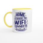 Home Is Where The WIFI Connects Automatically - White 11oz Ceramic Mug with Colour Inside ceramic yellow Colour 11oz Mug Globally Fulfilled Tech