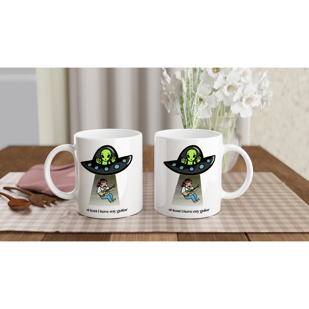 Guitarist Alien Abduction - White 11oz Ceramic Mug White 11oz Mug Globally Fulfilled Music Sci Fi