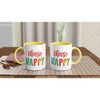 Choose Happy - White 11oz Ceramic Mug with Colour Inside Colour 11oz Mug Globally Fulfilled Motivation
