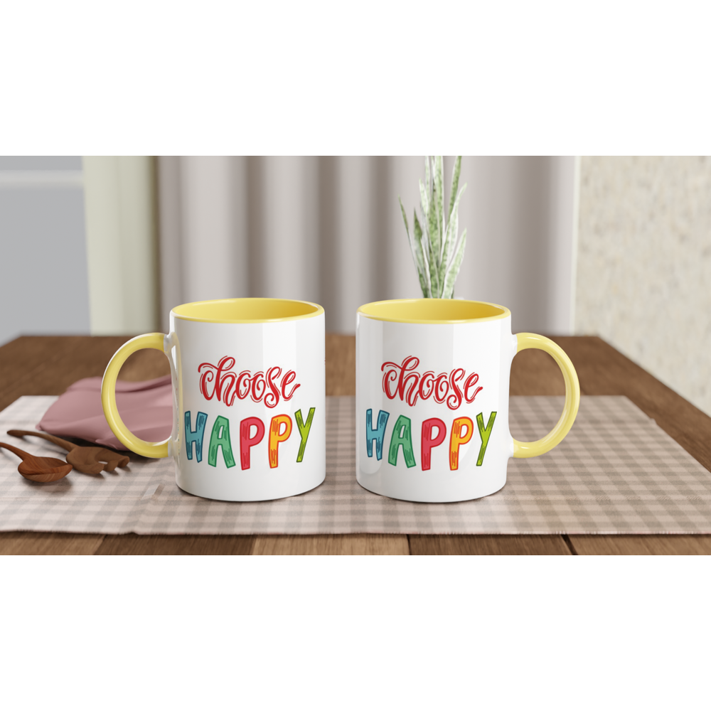 Choose Happy - White 11oz Ceramic Mug with Colour Inside Colour 11oz Mug Globally Fulfilled Motivation