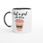 Just A Girl Who Loves Coffee - White 11oz Ceramic Mug with Colour Inside ceramic black Colour 11oz Mug Coffee Globally Fulfilled
