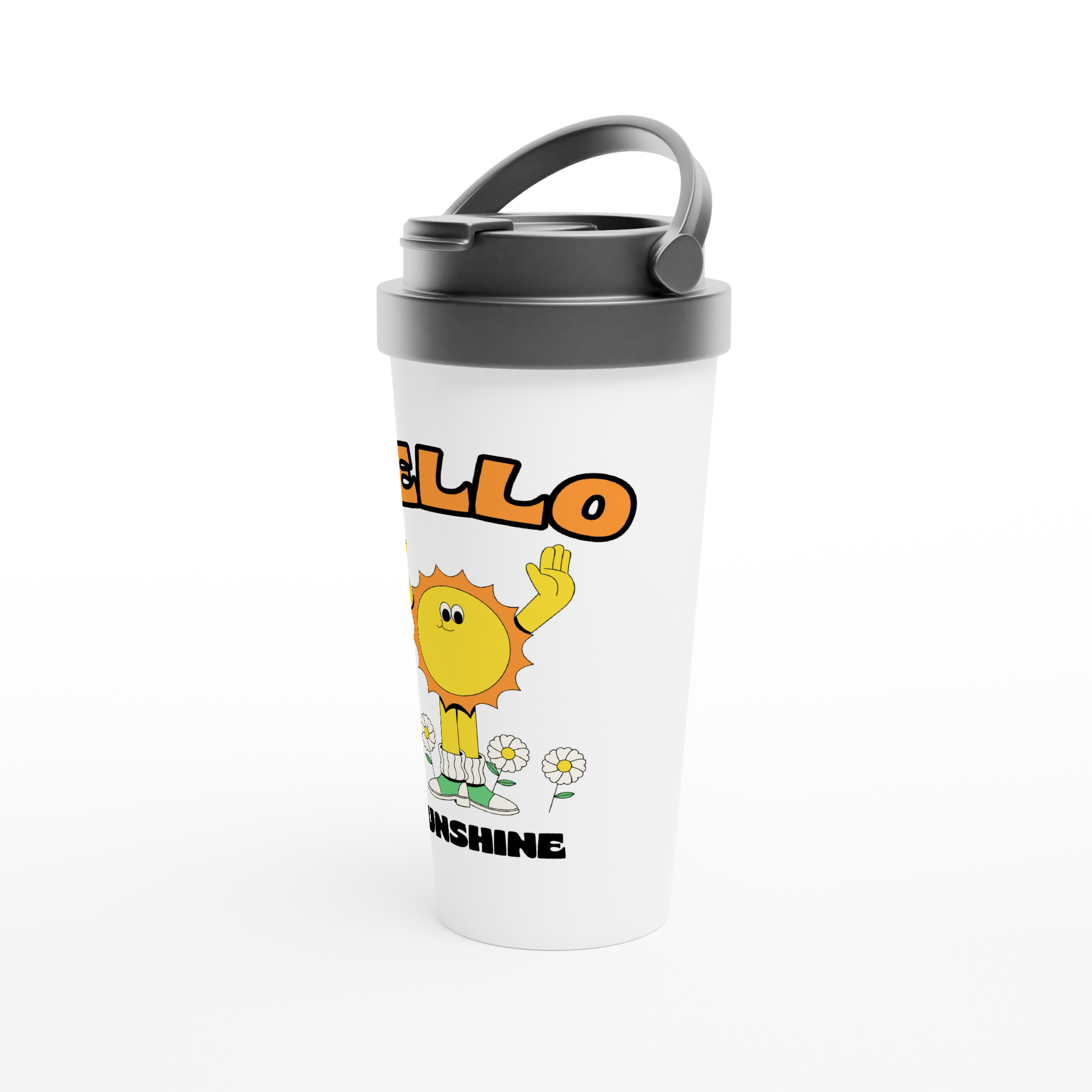 Hello Sunshine - White 15oz Stainless Steel Travel Mug Travel Mug Globally Fulfilled Retro Summer