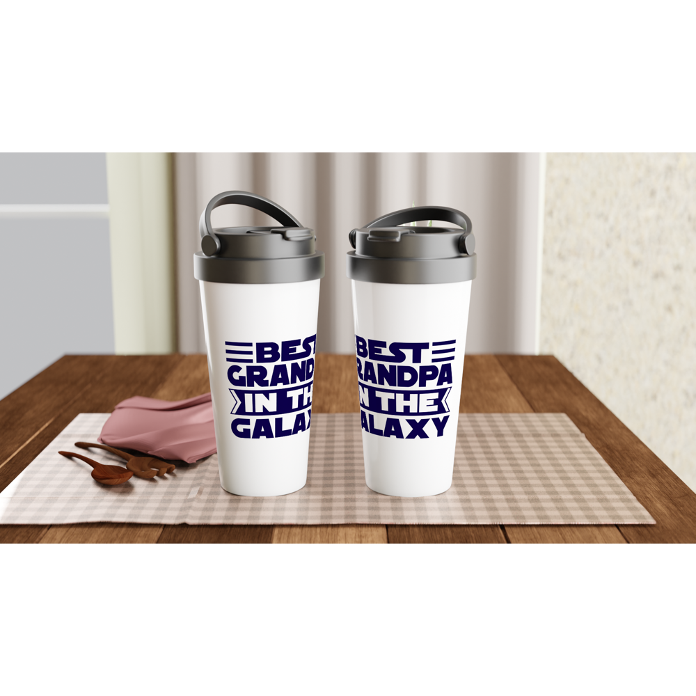 Best Grandpa In The Galaxy - White 15oz Stainless Steel Travel Mug Travel Mug Dad Globally Fulfilled