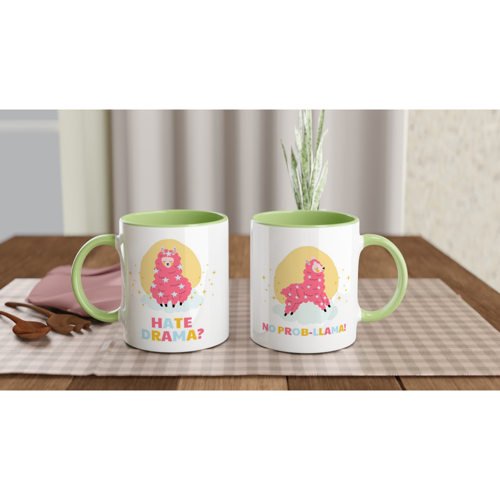 Hate Drama? No Probllama - White 11oz Ceramic Mug with Colour Inside Colour 11oz Mug animal Globally Fulfilled