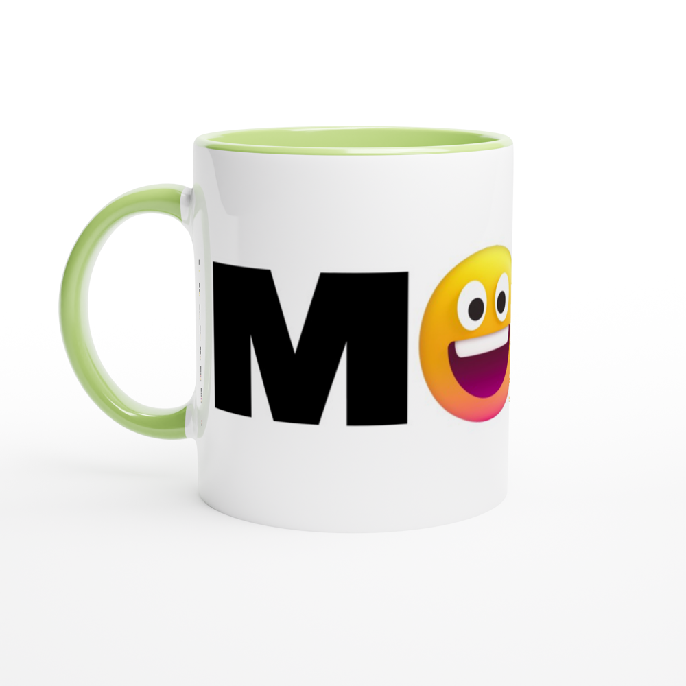 Mood Emoji - White 11oz Ceramic Mug with Colour Inside ceramic green Colour 11oz Mug Funny Globally Fulfilled
