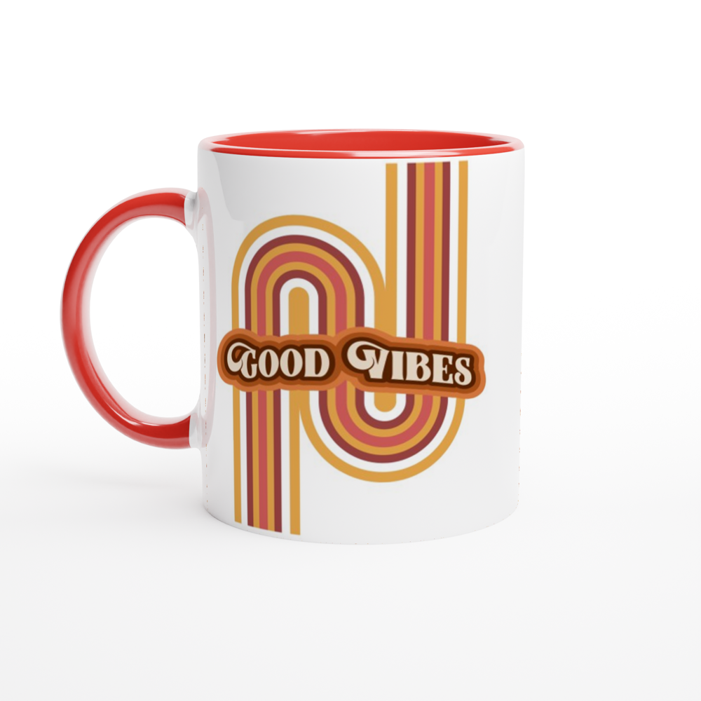 Good Vibes - White 11oz Ceramic Mug with Colour Inside ceramic red Colour 11oz Mug Globally Fulfilled Retro
