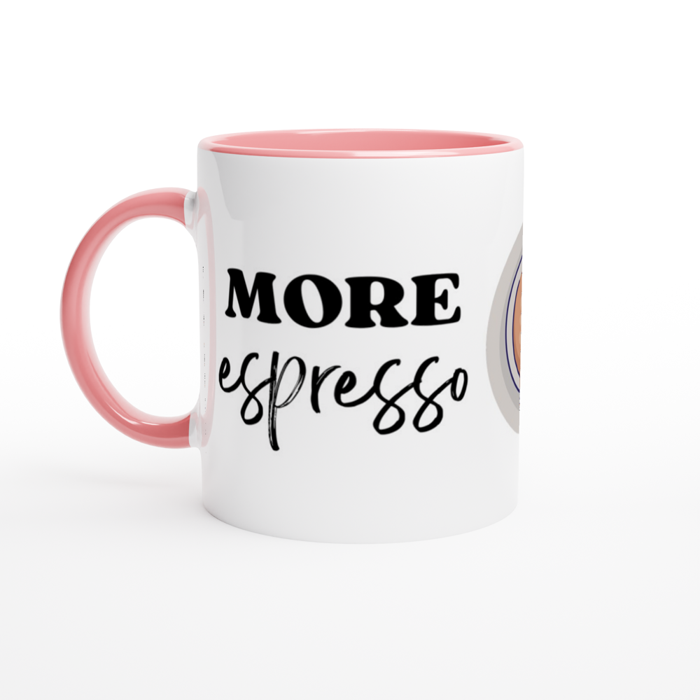 More Espresso, Less Depresso - White 11oz Ceramic Mug with Colour Inside Colour 11oz Mug Coffee Globally Fulfilled