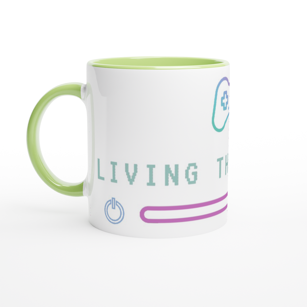 Living The 2D Life White 11oz Ceramic Mug with Colour Inside Colour 11oz Mug Games Globally Fulfilled Tech