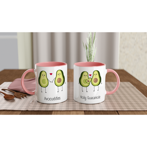 Avocuddles, Holy Guacamole - White 11oz Ceramic Mug with Colour Inside ceramic pink Colour 11oz Mug Globally Fulfilled Love