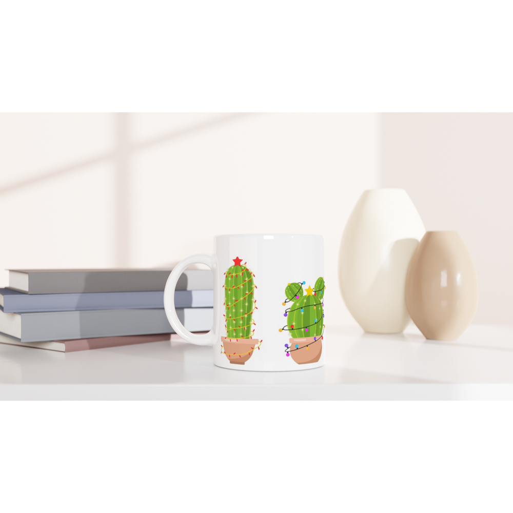Merry Cactus - White 11oz Ceramic Mug Christmas Mug Globally Fulfilled